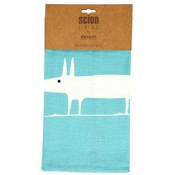 Scion Teal & White Double Tea Towels by Mr. Fox
