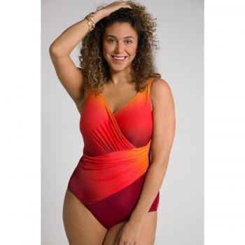 Costume da bagno rosso con poliestere e elastan, Ulla Popken