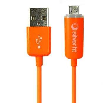 Silver HT Sync-Cable LED Micro USB 5V/2A para Android & PC