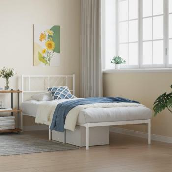 Lit cadre métallique blanc 100x200 cm – sans matelas ni tête intégrée