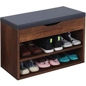 RICOO Schuhbank & Regal 60x42x30 cm – Holz, Sitzkissen, Stauraum