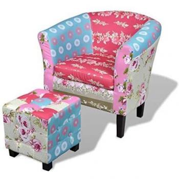 Poltrona con Poggiapiedi in Tessuto Patchwork