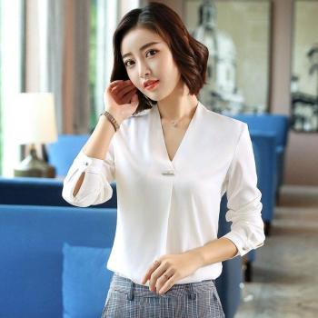 ACRMRAC Women's White Slim V-Neck Shirt