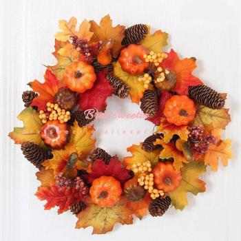 Thanksgiving Glow Wreath – 40 cm Fall Pumpkin Pinecone