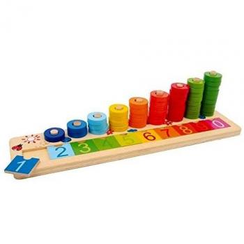 Table de calcul en bois avec anneaux et formes colorées