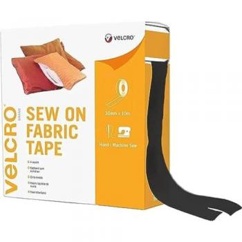 Black 10 m × 50 mm Sewable Velcro Hook & Loop – V60283