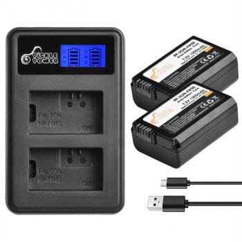 1500mAh NP-FW50 Battery and LCD Dual Charger for Sony Alpha a6000