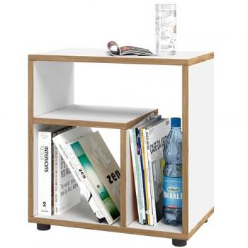 Tavolino “Zeito” 55x50x30 cm – Legno VCM in bianco con finitura rovere miele
