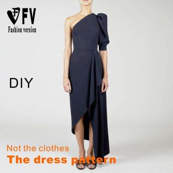 Patrón de costura para mujer, vestido de hombro oblicuo 1:1