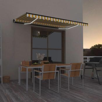 Store de Balcon Manuel Rétractable avec LED 450x300 cm Jaune et Blanc