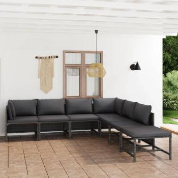 VidaXL 7-tlg. Lounge-Set für den Garten mit Kissen aus grauem Poly Rattan