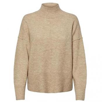 Pull féminin à col roulé en maille beige, coupe ample