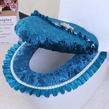 Decoración de Baño: Cojín + Tapa Terciopelo Dorado