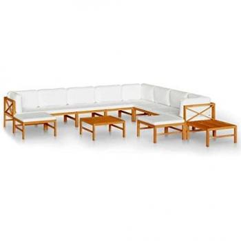 VidaXL Garten-Lounge-Set aus massivem Teak mit 12 Teilen und cremefarbenen Kissen