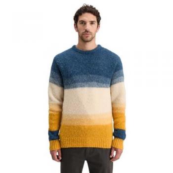 Color Block Crewneck Sweater, Yellow to Blue Gradient, Size L