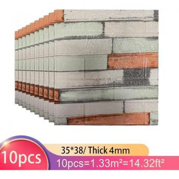 Paneles de Ladrillo Autoadhesivos para Pared, 10 Unidades, 38x35 cm, Protección de Fondo de TV