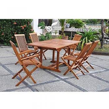 Tavolo rettangolare 4 sedie e 2 poltrone in teak oliate Lubok