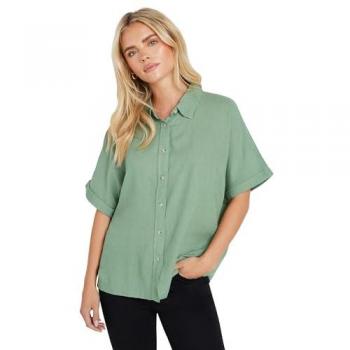 Chemise Lin Vert à Boutons M & Co Petite Manches Courtes