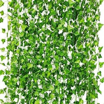 CQURE 12 Pack 84Ft Artificial Ivy Garland Fake Vines UV Resistant Greenery