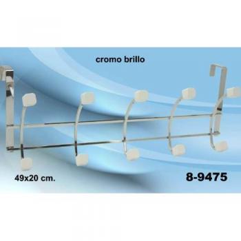 Percha Portón Blanca con Ganchos Metálicos y Pomos de Madera