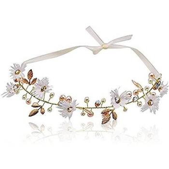 Serre-Tête Couronne de Fleurs en Or et Perles