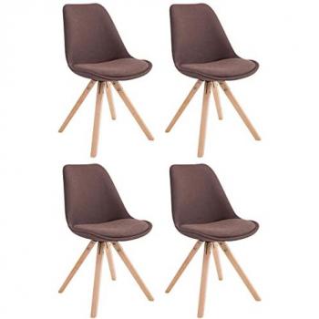 Chaises 4xToulouse : Tissu avec Pieds Carrés en Bois – Marron/Nature