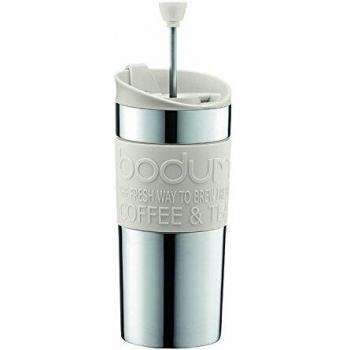 Bodum Petite Travel Coffee Maker, Stainless Steel, Extra Lid, 0.35 L/12 oz, White
