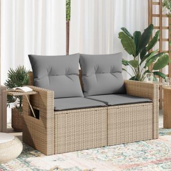 Beige Poly Rattan Sofa for Garden with Cushions 2-Seater