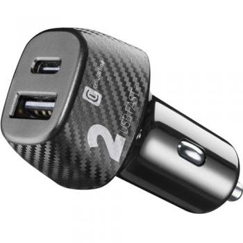 Cellularline Auto-Ladegerät Multipower, 1x USB-A, 1x USB-C, 32W, 12/24V, schwarz