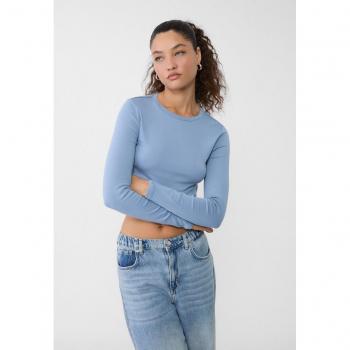 Stradivarius Cotton Crop Shirt, Indigo, XS