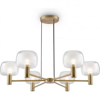 Lampadario Contemporaneo Vision Alluminio Oro 6 Luci Diffusori In Vetro Trasp
