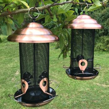 Copper Hanging Metal Bird Feeder with 4 Ports