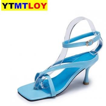 Sandalias de Mujer con Punta Cuadrada y Tacón Alto, Estilo Vintage