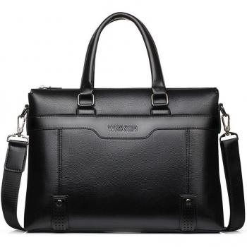 WEIXIER 15'' Leather Laptop Shoulder Bag for Men, Business Briefcase with Zipper