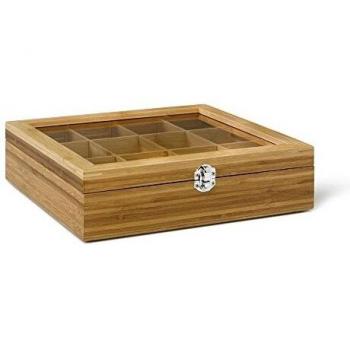 Bredemeijer 12‑Section Bamboo Tea Box – White & Brown Windowed Top