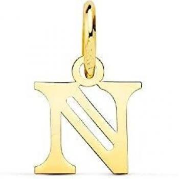 Colgante en oro de 18k letra N mayúscula 11mm. con doble tira calada lisa