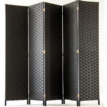 Biombo negro de 5 paneles de fibras naturales