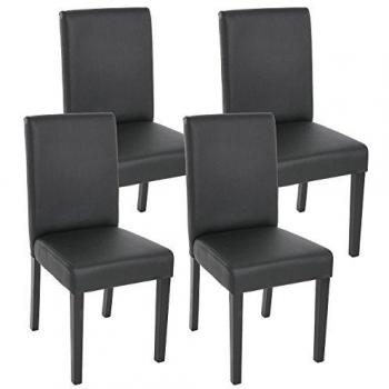 Lot de 4 chaises de séjour Littau, simili-cuir, noir mat, pieds foncés