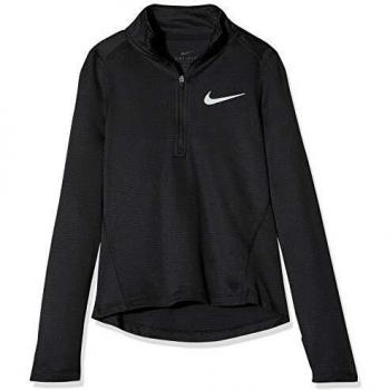 T-Shirt à Manches Longues Fille Nike G NK LS Top Run HZ, Noir/Argent Réfléchissant, FR : M