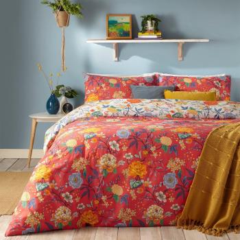 Azalea Red Reversible Duvet Cover and Pillowcase Set Red/Blue/Yellow