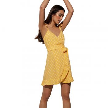 Vestido de playa corto con estampado de margaritas y lazada