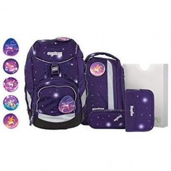Schulrucksack Ergobag – Bärgasus Glow, 6‑teiliges Set in Lila