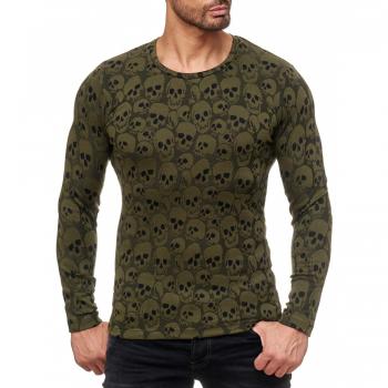 Männer-Rundhalspullover Red Bridge mit Langärmel und Totenkopf – Casual Style