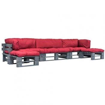 Outdoor Lounge Set „Red Wood“ – 6‑teiliges Paletten‑Set mit Kissen