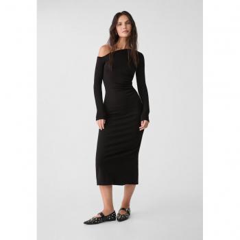 Stradivarius Trendiges Midikleid Schwarz mit asymmetrischem Kragen L