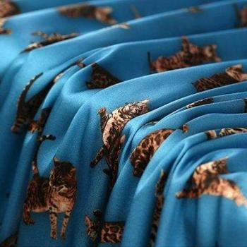 Persian Cat Print Charmeuse Fabric 95% Silk 5% Spandex for DIY Dress 100cm Wide