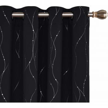 Deconovo Foil Print Dotted Wavy Lines Bedroom Curtains