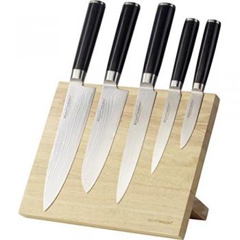 ECHTWERK Damaszener Messer-Set mit Magnet-Messerblock (6tlg) aus Pakka-Holz