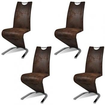 Sillas basculantes de comedor, 4 unidades, tono marrón