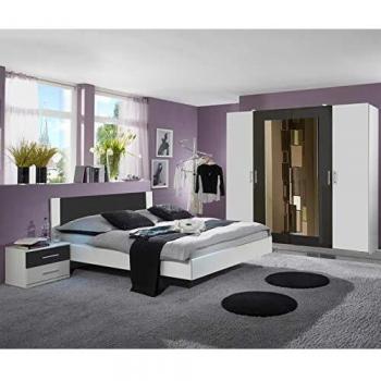 Chambre adulte 160 x 200 cm coloris blanc/anthracite